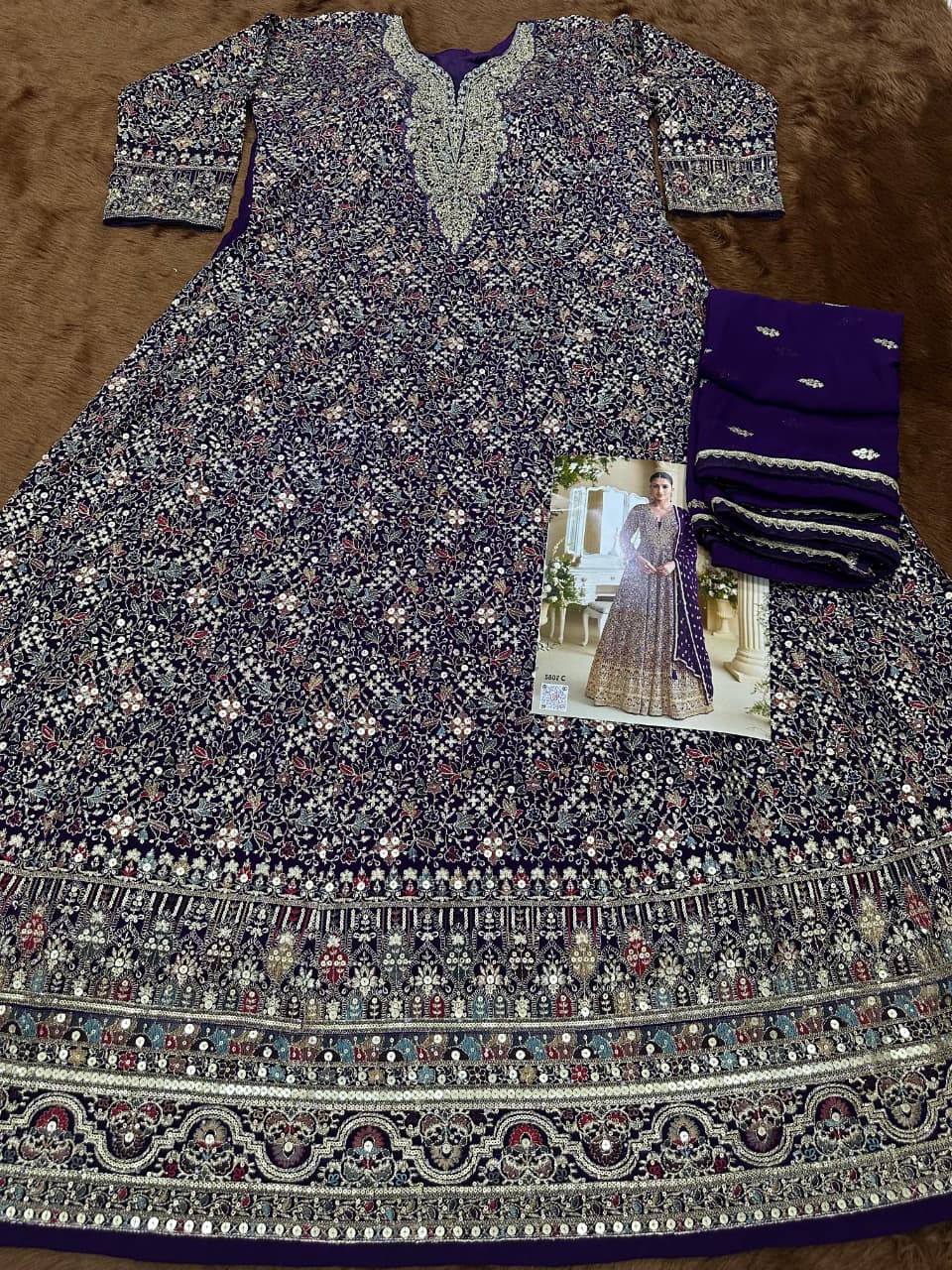 Anaita Violet Georgette Stitched Anarkali Suit with Sequence & Diamond Work | Grocsy