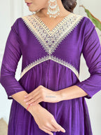 The52 Embroidered Vichitra Silk Fabric Straight Kurta, Pant and Dupatta Set | Grocsy