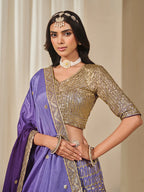 Monjolika Fashion Violet Chinon Silk With Embroidered, Sequins, Thread And Zari Work Lehenga Choli | Grocsy