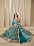 Monjolika Fashion Firozi Chinon Silk With Embroidered, Sequins, Thread And Zari Work Lehenga Choli | Grocsy