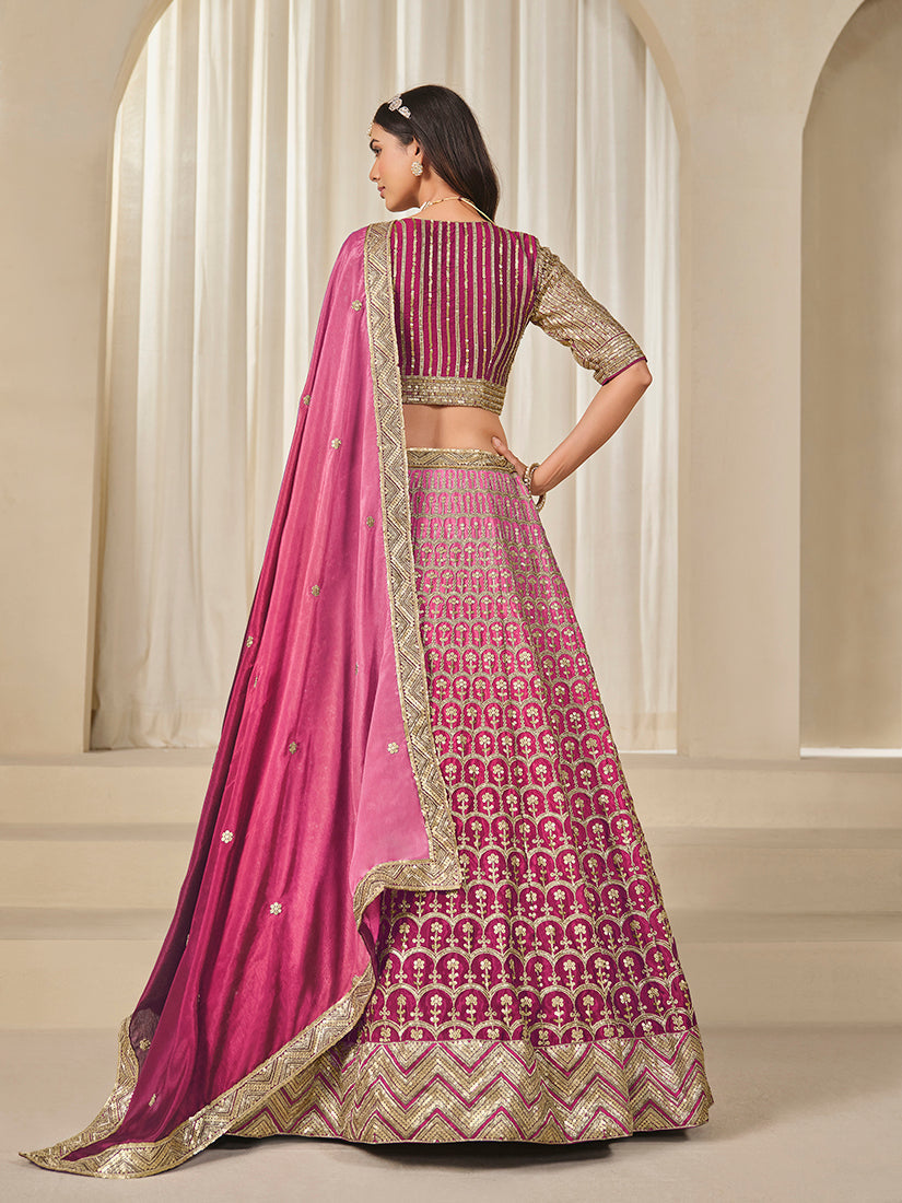 Monjolika Fashion Hot Pink Chinon Silk With Embroidered, Sequins, Thread And Zari Work Lehenga Choli | Grocsy