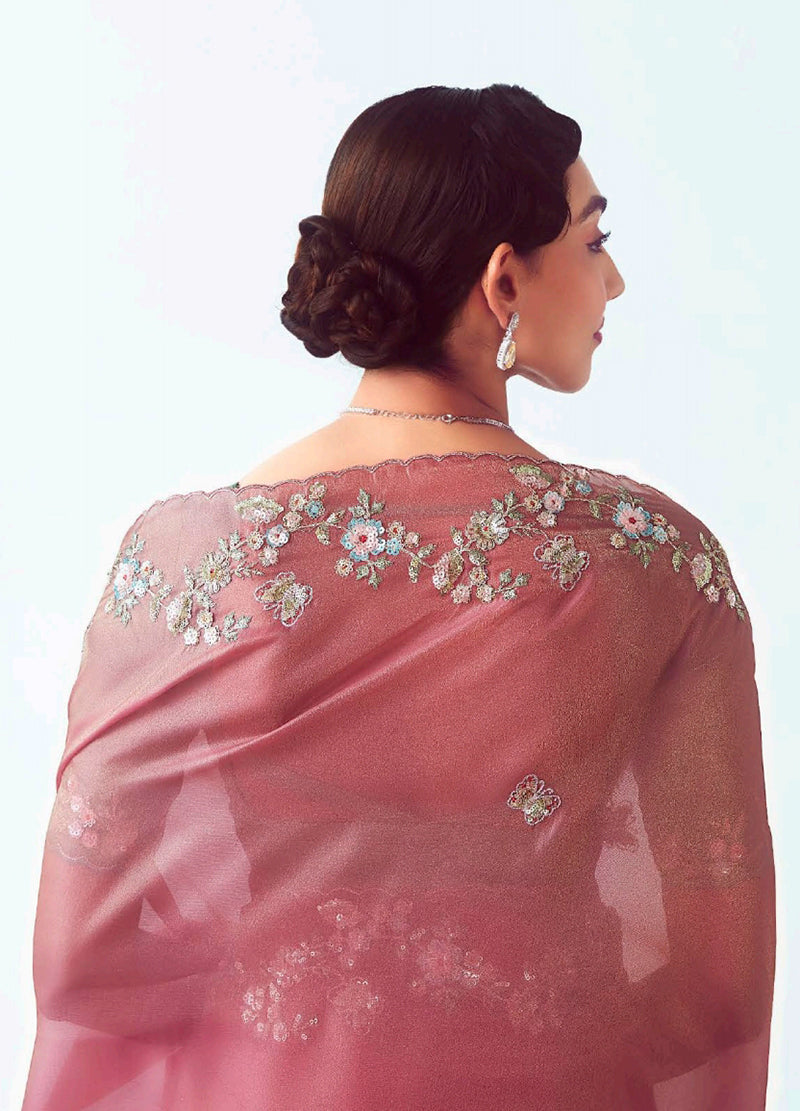 Monjolika Fashion Pink Embroidered Cut Work Fancy Fabric Ceremonial Designer Saree | Grocsy