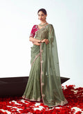 Monjolika Fashion Sage Green Embroidered Cut Work Fancy Fabric Ceremonial Designer Saree | Grocsy