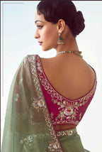 Monjolika Fashion Sage Green Embroidered Cut Work Fancy Fabric Ceremonial Designer Saree | Grocsy