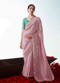 Monjolika Fashion Light Pink Embroidered Cut Work Fancy Fabric Ceremonial Designer Saree | Grocsy