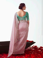 Monjolika Fashion Light Pink Embroidered Cut Work Fancy Fabric Ceremonial Designer Saree | Grocsy