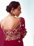 Monjolika Fashion Rani Pink Embroidered Cut Work Fancy Fabric Ceremonial Designer Saree | Grocsy