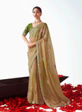 Monjolika Fashion Beige Embroidered Cut Work Fancy Fabric Ceremonial Designer Saree | Grocsy