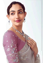 Monjolika Fashion Grey Embroidered Cut Work Fancy Fabric Ceremonial Designer Saree | Grocsy