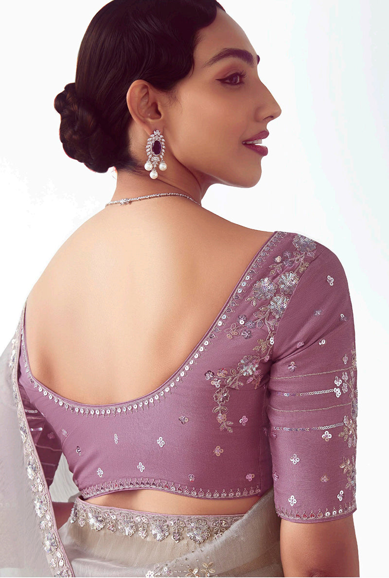 Monjolika Fashion Grey Embroidered Cut Work Fancy Fabric Ceremonial Designer Saree | Grocsy