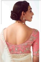 Monjolika Fashion White Embroidered Cut Work Fancy Fabric Ceremonial Designer Saree | Grocsy