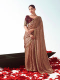 Monjolika Fashion Brown Embroidered Cut Work Fancy Fabric Ceremonial Designer Saree | Grocsy
