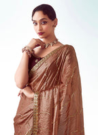 Monjolika Fashion Brown Embroidered Cut Work Fancy Fabric Ceremonial Designer Saree | Grocsy