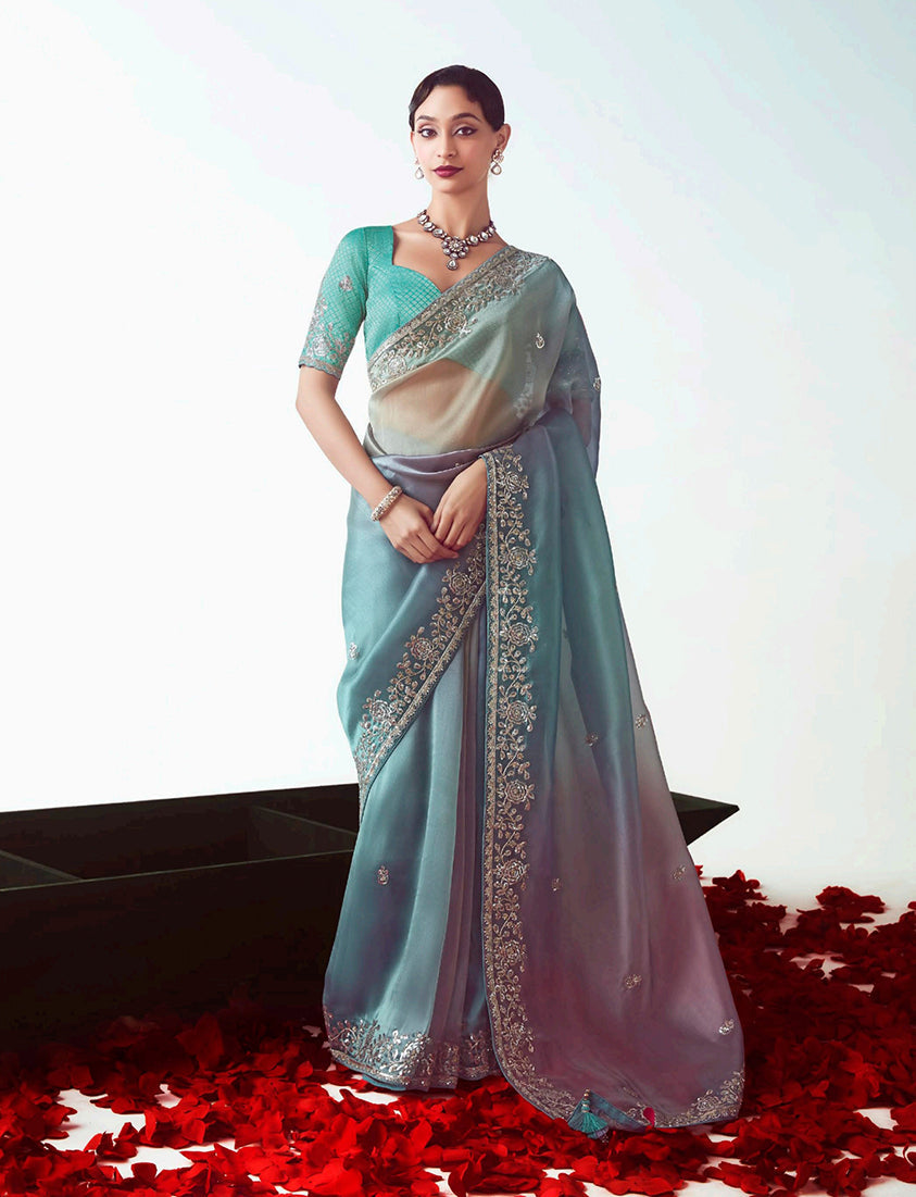 Monjolika Fashion Multi Color Embroidered Cut Work Fancy Fabric Ceremonial Designer Saree | Grocsy