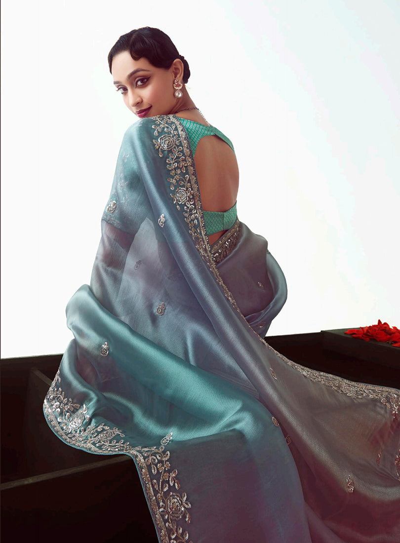 Monjolika Fashion Multi Color Embroidered Cut Work Fancy Fabric Ceremonial Designer Saree | Grocsy