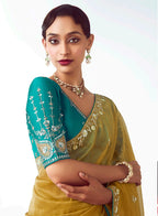 Monjolika Fashion Olive Embroidered Cut Work Fancy Fabric Ceremonial Designer Saree | Grocsy