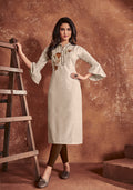 Monjolika Fashion Cotton Embroidered Off White Party Wear Kurti | Grocsy