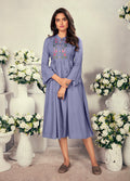 Monjolika Fashion Fancy Festive Wear Lavender Color Rayon Fabric Thread Embroidered Kurti | Grocsy