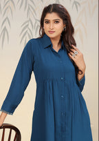 Monjolika Fashion Morpeach Cotton Solid Festival Casual Kurti | Grocsy