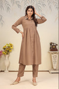 Monjolika Fashion Brown Cotton Solid Festival Casual Kurti | Grocsy