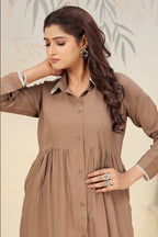 Monjolika Fashion Brown Cotton Solid Festival Casual Kurti | Grocsy
