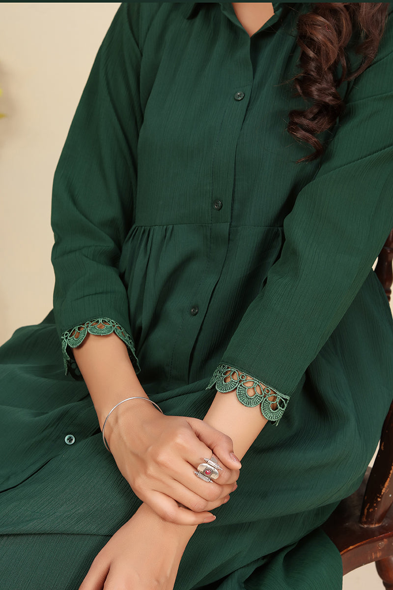 Monjolika Fashion Bottle Green Cotton Solid Festival Casual Kurti | Grocsy