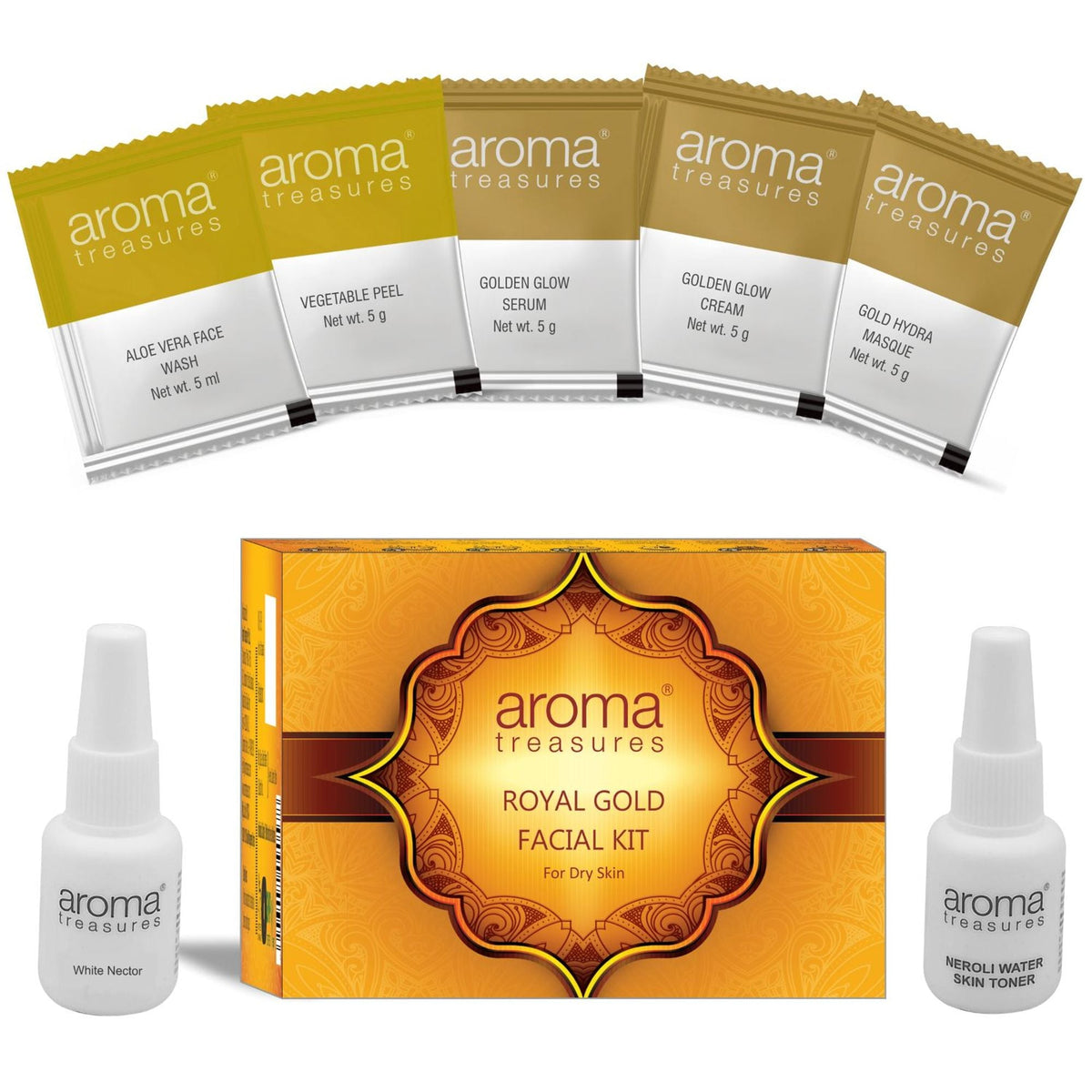 Aroma Treasure Royal Gold Facial Kit For Dry Skin - Single Time | Grocsy