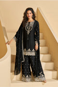 Evanik Black Chiffon with Embroidery Sequence, Thread Work Palazzo Set | Grocsy