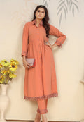 Monjolika Fashion Orange Cotton Solid Festival Casual Kurti | Grocsy