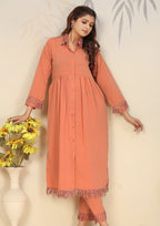 Monjolika Fashion Orange Cotton Solid Festival Casual Kurti | Grocsy