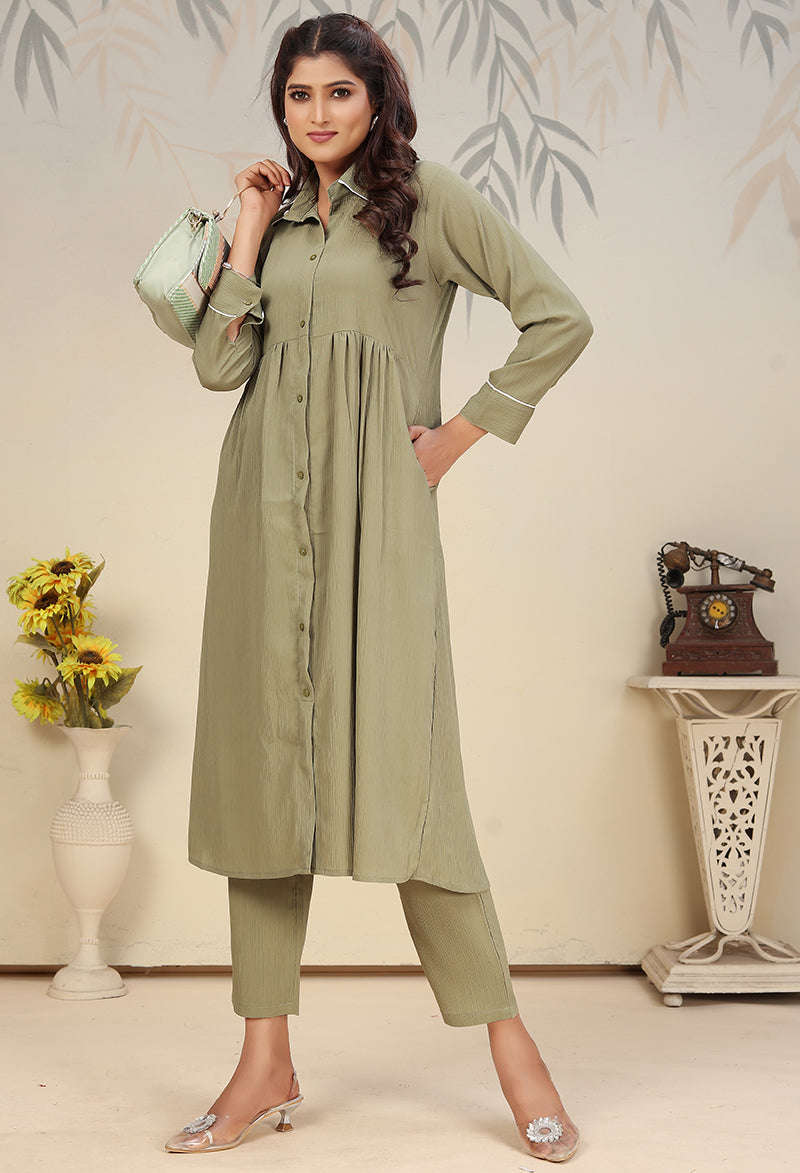 Monjolika Fashion Pista Green Cotton Solid Festival Casual Kurti | Grocsy