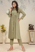 Monjolika Fashion Pista Green Cotton Solid Festival Casual Kurti | Grocsy