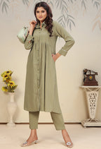 Monjolika Fashion Pista Green Cotton Solid Festival Casual Kurti | Grocsy