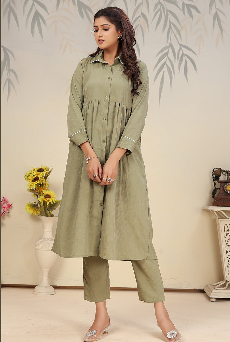 Monjolika Fashion Pista Green Cotton Solid Festival Casual Kurti | Grocsy