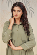 Monjolika Fashion Pista Green Cotton Solid Festival Casual Kurti | Grocsy