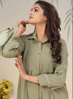 Monjolika Fashion Pista Green Cotton Solid Festival Casual Kurti | Grocsy