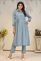 Monjolika Fashion Sky Blue Cotton Solid Festival Casual Kurti | Grocsy
