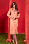 Monjolika Fashion Cotton Party Wear Kurti In Peach | Grocsy
