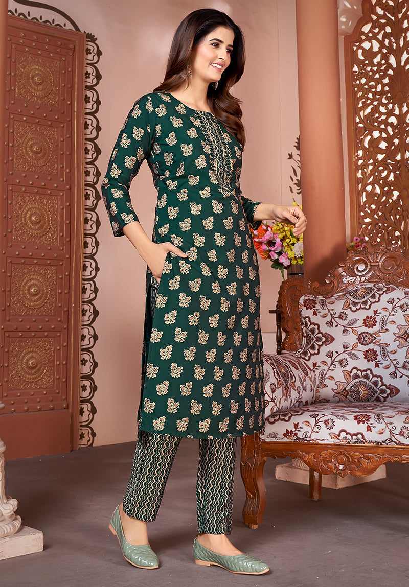Monjolika Fashion Silk Embroidered Dark Green Designer Kurti | Grocsy