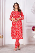 Monjolika Fashion Silk Print Casual Kurti In Red | Grocsy