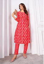 Monjolika Fashion Silk Print Casual Kurti In Red | Grocsy