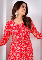 Monjolika Fashion Silk Print Casual Kurti In Red | Grocsy