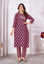 Monjolika Fashion Silk Embroidered Purple Designer Kurti | Grocsy