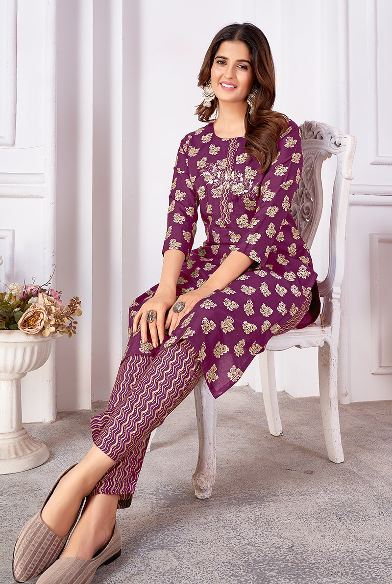 Monjolika Fashion Silk Embroidered Purple Designer Kurti | Grocsy