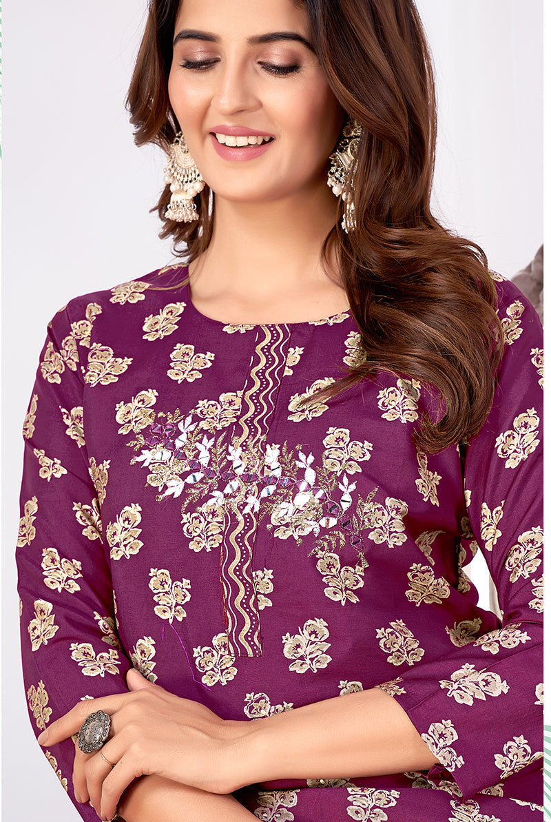 Monjolika Fashion Silk Embroidered Purple Designer Kurti | Grocsy