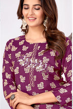 Monjolika Fashion Silk Embroidered Purple Designer Kurti | Grocsy