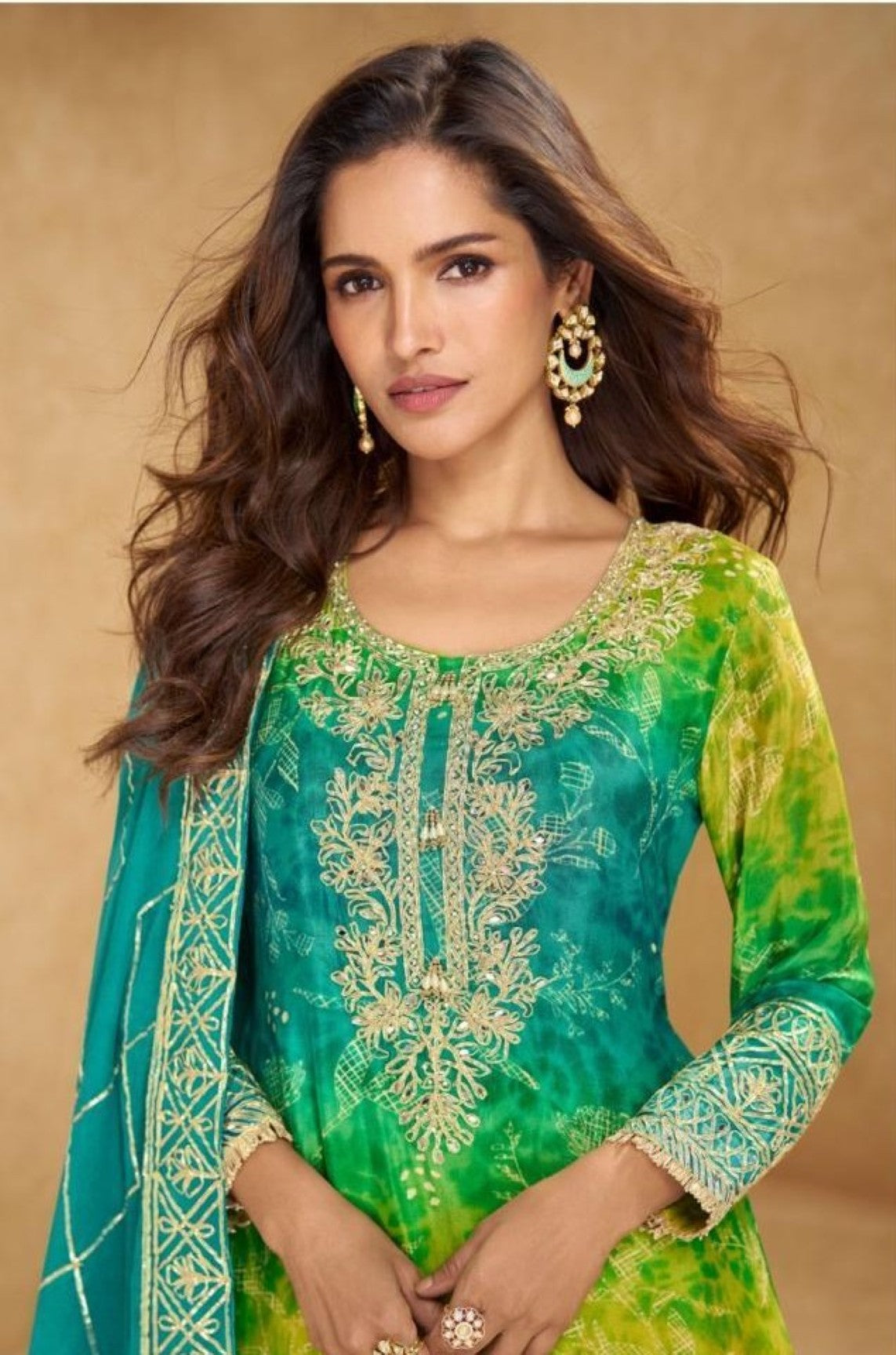 Anaita Blue Chinon Stitched Suit With Embroidery Work | Grocsy