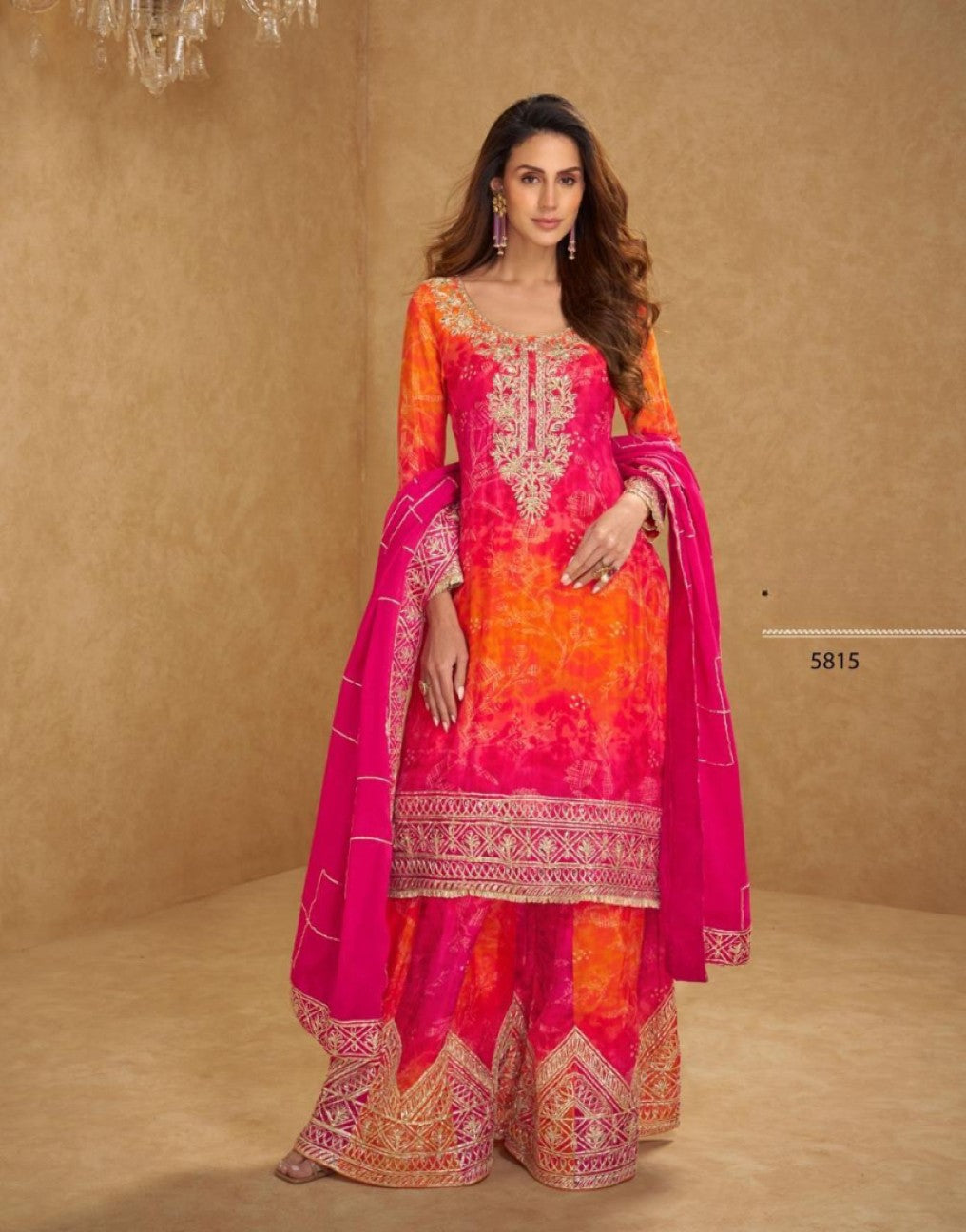 Anaita Orange Chinon Stitched Suit With Embroidery Work | Grocsy