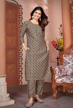 Monjolika Fashion Silk Embroidered Brown Designer Kurti | Grocsy