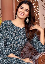 Monjolika Fashion Silk Embroidered Teal Designer Kurti | Grocsy